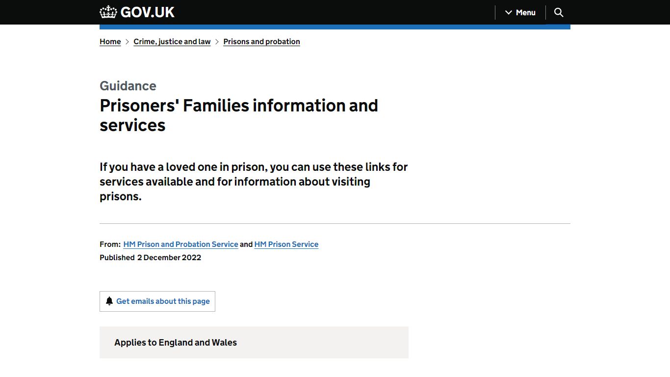 Prisoners' Families information and services - GOV.UK